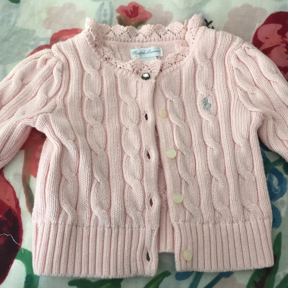 New Ralph Lauren pink crocheted rhinestone sweater